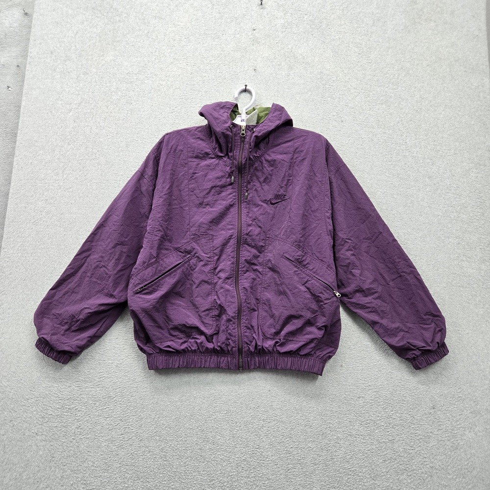 VINTAGE Nike Women Jacket S Purple Nylon Activewear Hooded 90s Windbreaker